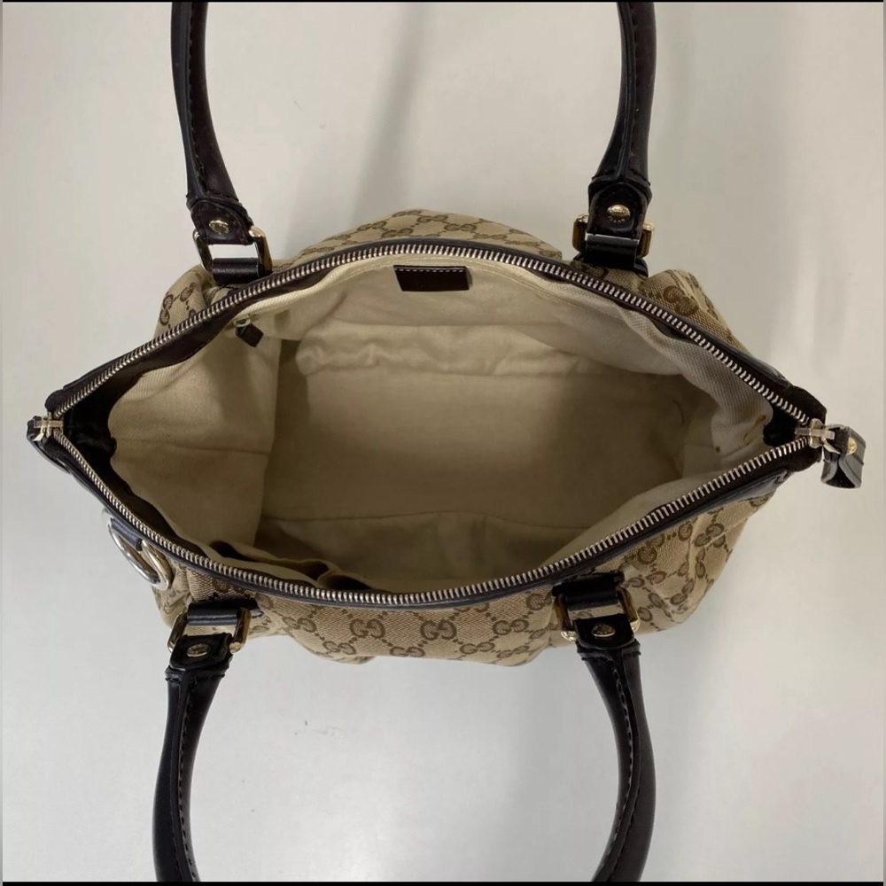 Authentic Gucci Tote Bag GG Canvas Beige Brown Leather. - Picture 5 of 17